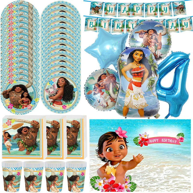 Disney Moana Birthday Party Balloons New Moana Theme Paper Cups Napkins Plates Backdrop Decoration Supplies Baby Shower for Kids