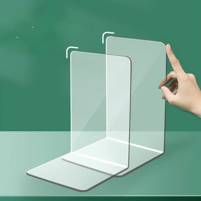 2pcs Acrylic Bookends - Transparent, Durable Desktop Bookshelf for Office and Home Use