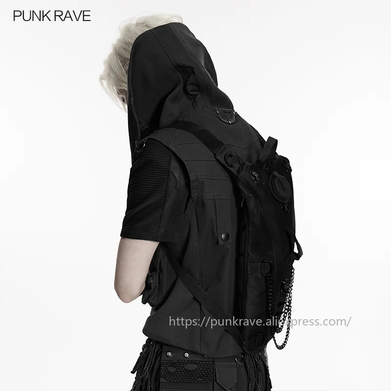 PUNK RAVE Men's Punk Nylon Oxford Outdoor Daily Use Backpack Retro Vibe Hardcore Texture Cosplay Accessories 2 Colors view 4