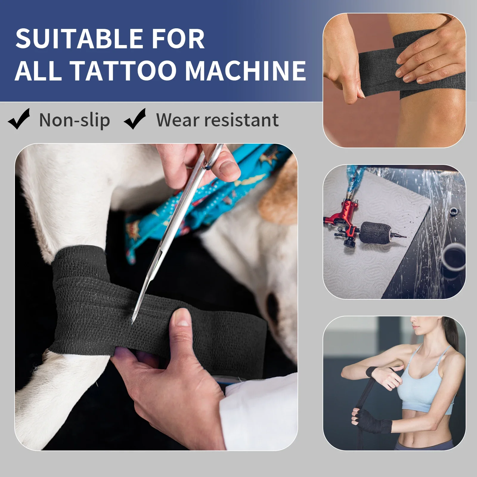 2/4/6PCS Tattoo Grip Cover Wrap Benda nera usa e getta per accessori per tubi a nastro per macchine per bende con impugnatura per tatuaggi