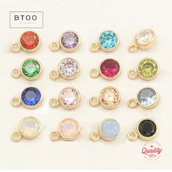 14K Gold Filled 3/4mm CZ Stone Bezel Drop Stone Charms For Nekclace Bracelet Components Connector Wholesale DIY Jewelry Findings