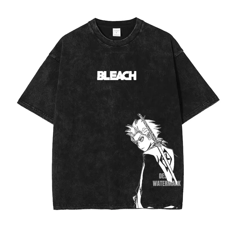 Bleach Print Washed T-shirt Oversized Unisex Men Women Fashion Harajuku Casual Cotton Vintage Loose Streetwear Trendy Breathable