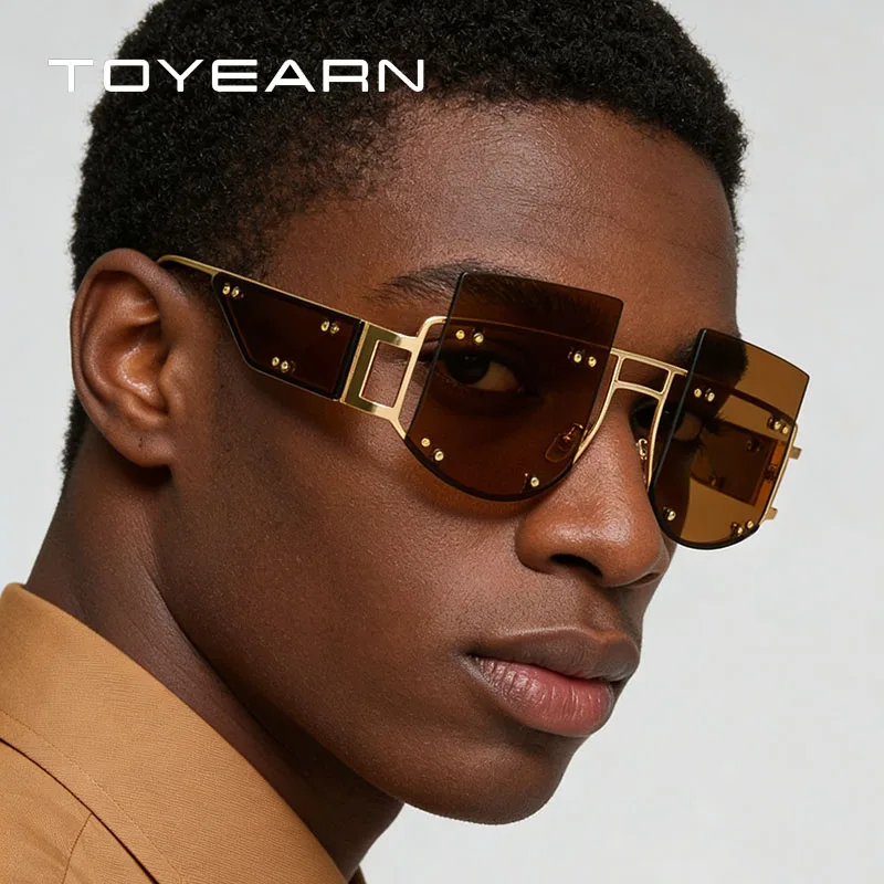 Y2K Steampunk Nieten Vintage Randlose Sonnenbrille für Damen und Herren Luxus Markendesigner Outdoor Metall Hip-Hop Party Sonnenbrillen