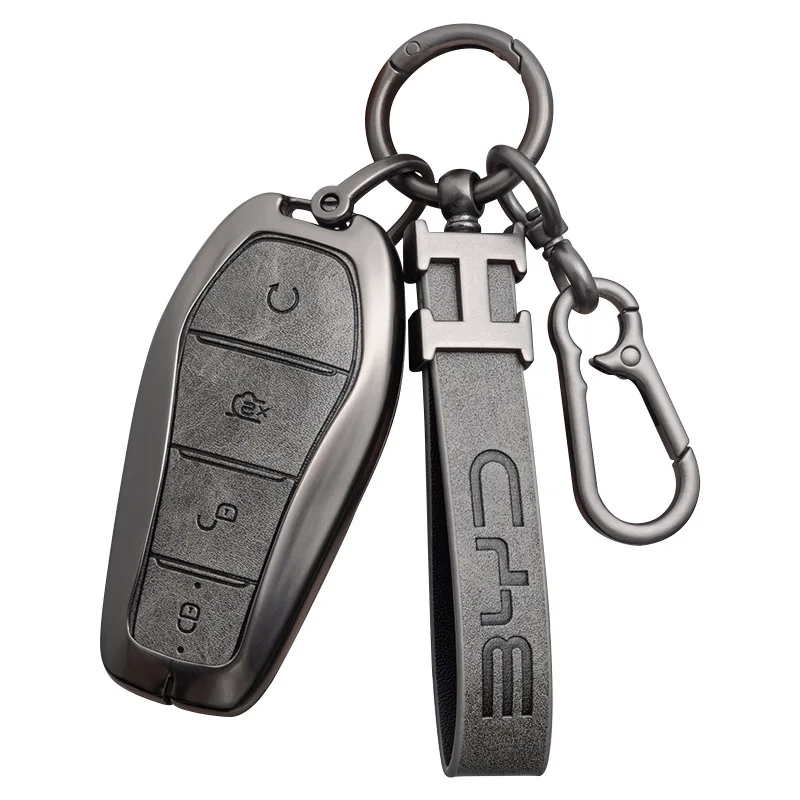 Zinc Alloy Key Cover Case for BYD Han EV/Qin Plus DMI/Song Pro/Tang/Dolphin/E9/Seal - Protective Key Fob Shell Key Bag Chain