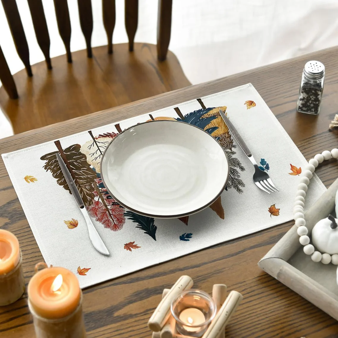 Autumn Forest Fallen Leaves Placemat, Durable & Stain-Resistant, Daily Dining or Holiday Table Mat
