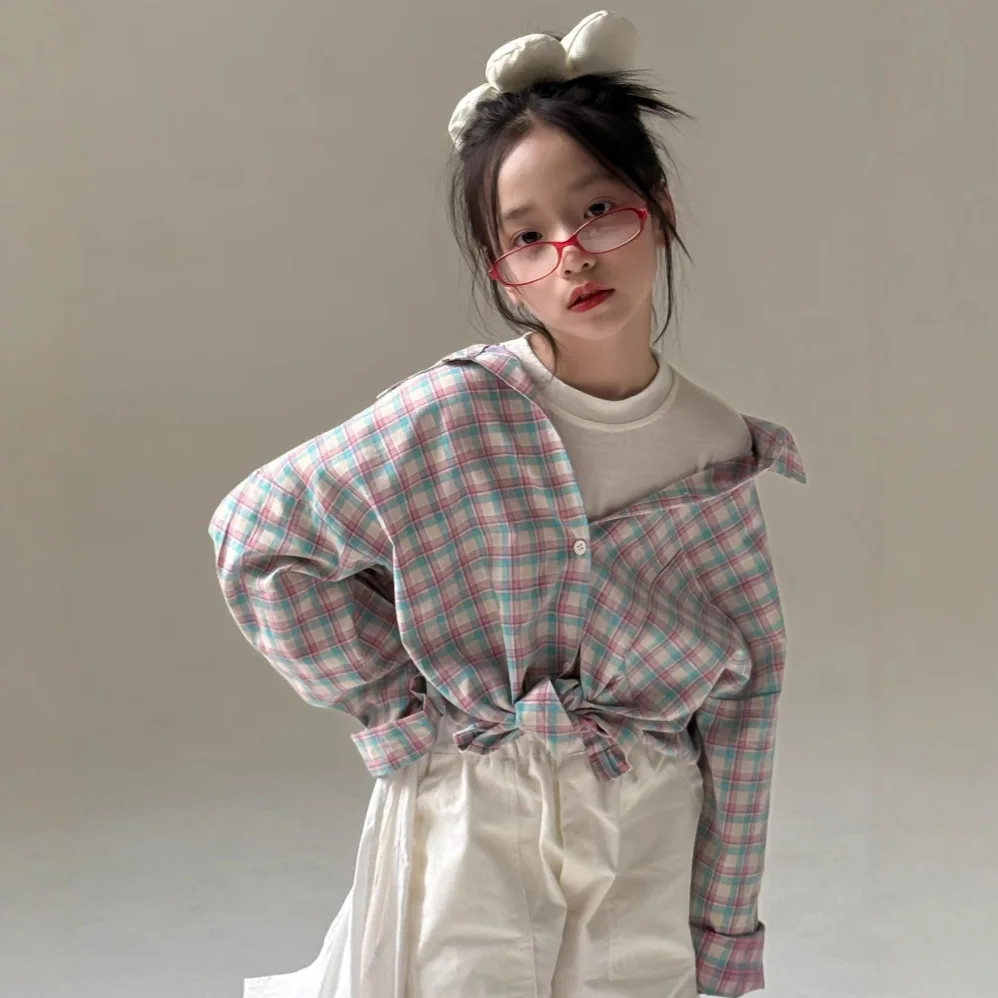

Girls Coat 2025 Autumn New Color Checkered Sunscreen Long Sleeved Shirt Loose Casual Versatile Coat Sweet Cute Daily Versatile