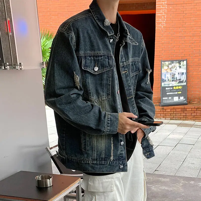 

Мужская джинсовая куртка-оверсайз с отложным воротником, серая, для путешествий, гонок, с отражающими элементами, модная, весенняя, в стиле Camp Geographic Biker Coldelement