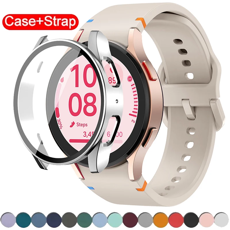 سيليكون الفرقة + حافظة لساعة سامسونج جالاكسي 7 6 5 4 40 مللي متر 44 مللي متر الرياضة سوار الزجاج المقسى واقي للشاشة غطاء الوفير