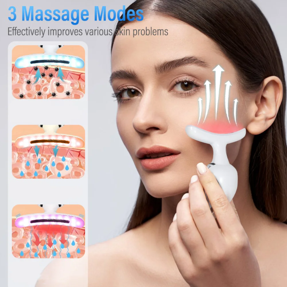 7-color neck and facial beauty device for personal care of the face and neck with thermal vibration massage, home skincare massa