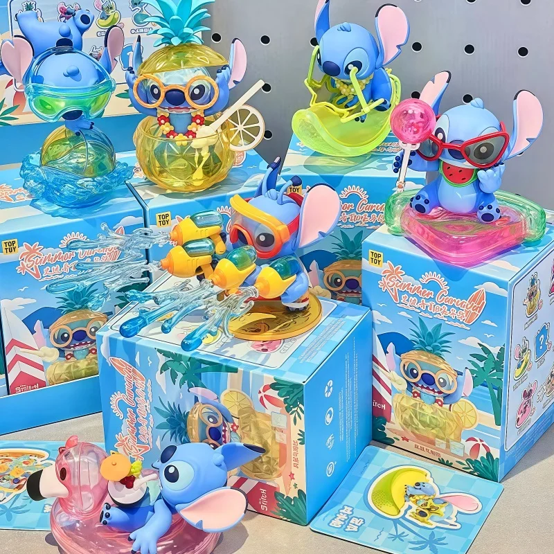 

Hot Disney Original Summer Carnival Series Stitch Cartoon Action Figures Kawaii Anime Model Doll Toy Desktop Collection Gift