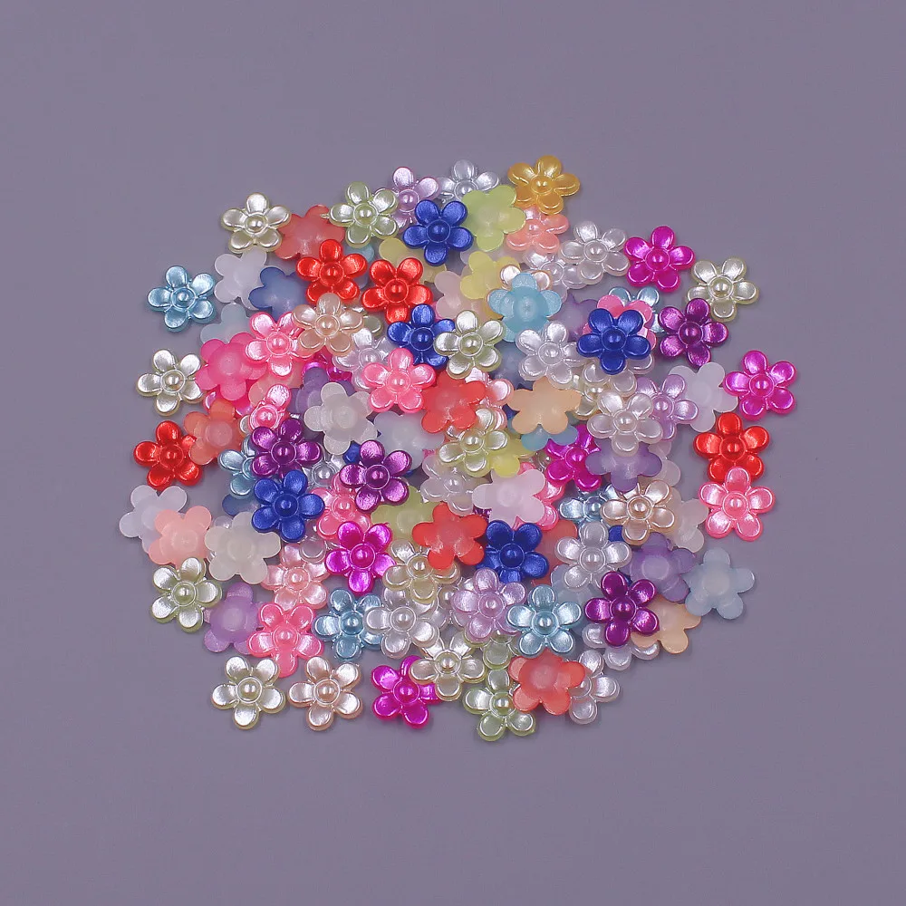 Mix Color 100pcs 12MM ABS Resin Half Round flower Pearls Flatback Beads For Art Scrapbooking Jewelry garment Making