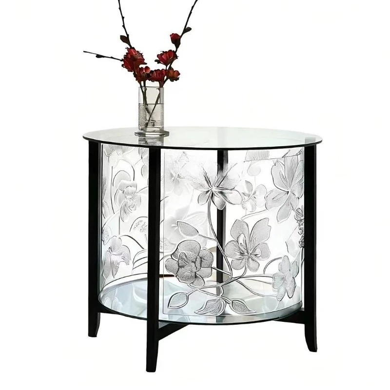 acrylic carved coffee table, carved pattern desktop, light luxury art living room table