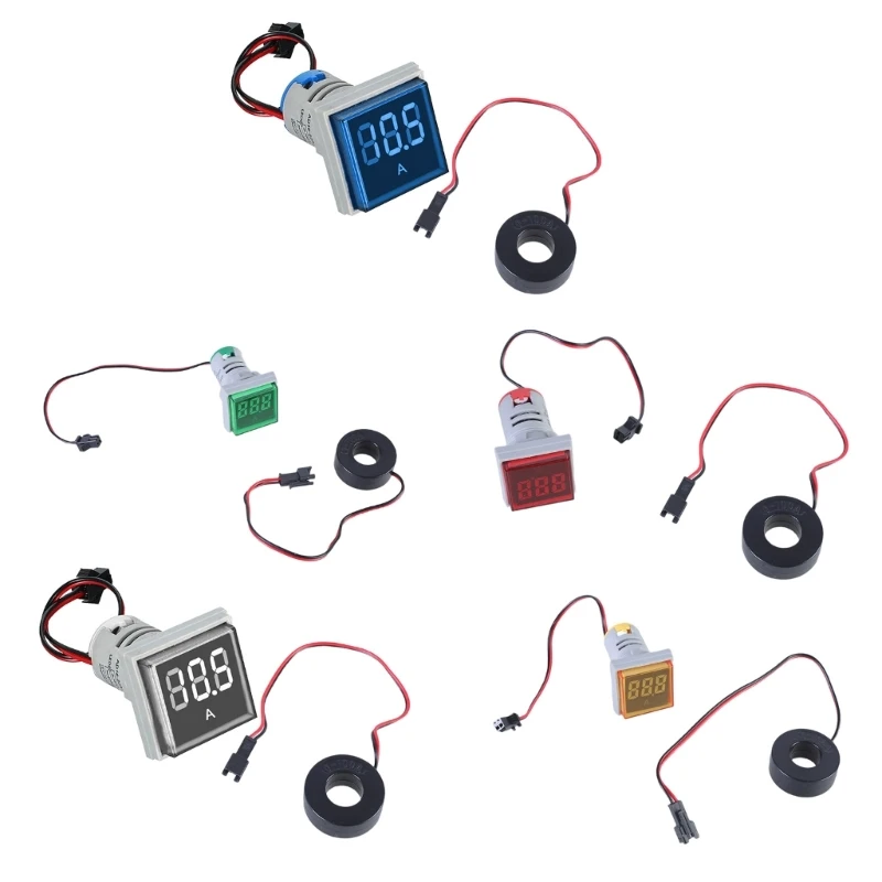 New Digital Ammeter AC100A Current Meter Square Head LED Backlit Screen 0-100A Current Detector Monitors 22mm Square Head