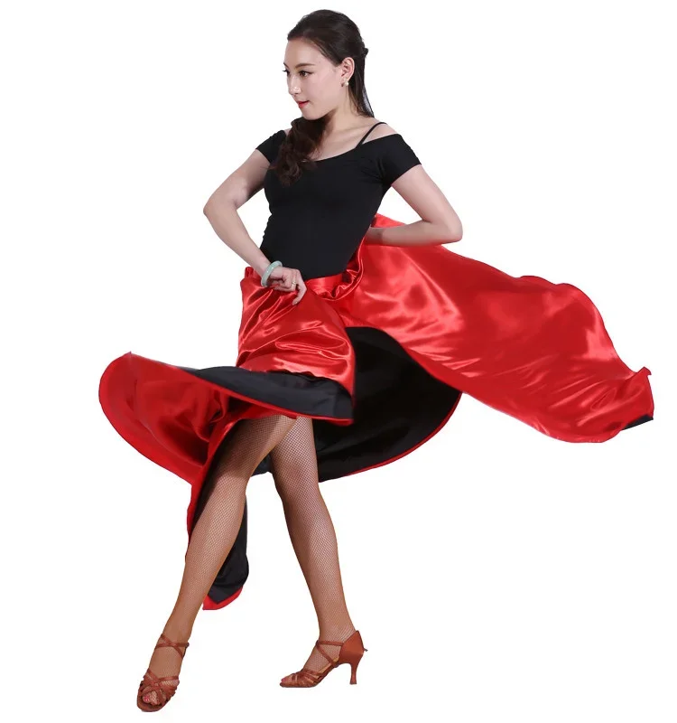 Saia Espanhola de Dança Flamenca, Balanço De 360 Graus, Saia Grande Círculo, Saia Latina Com Abertura, Saia Vermelha, Balanço De 360 Graus