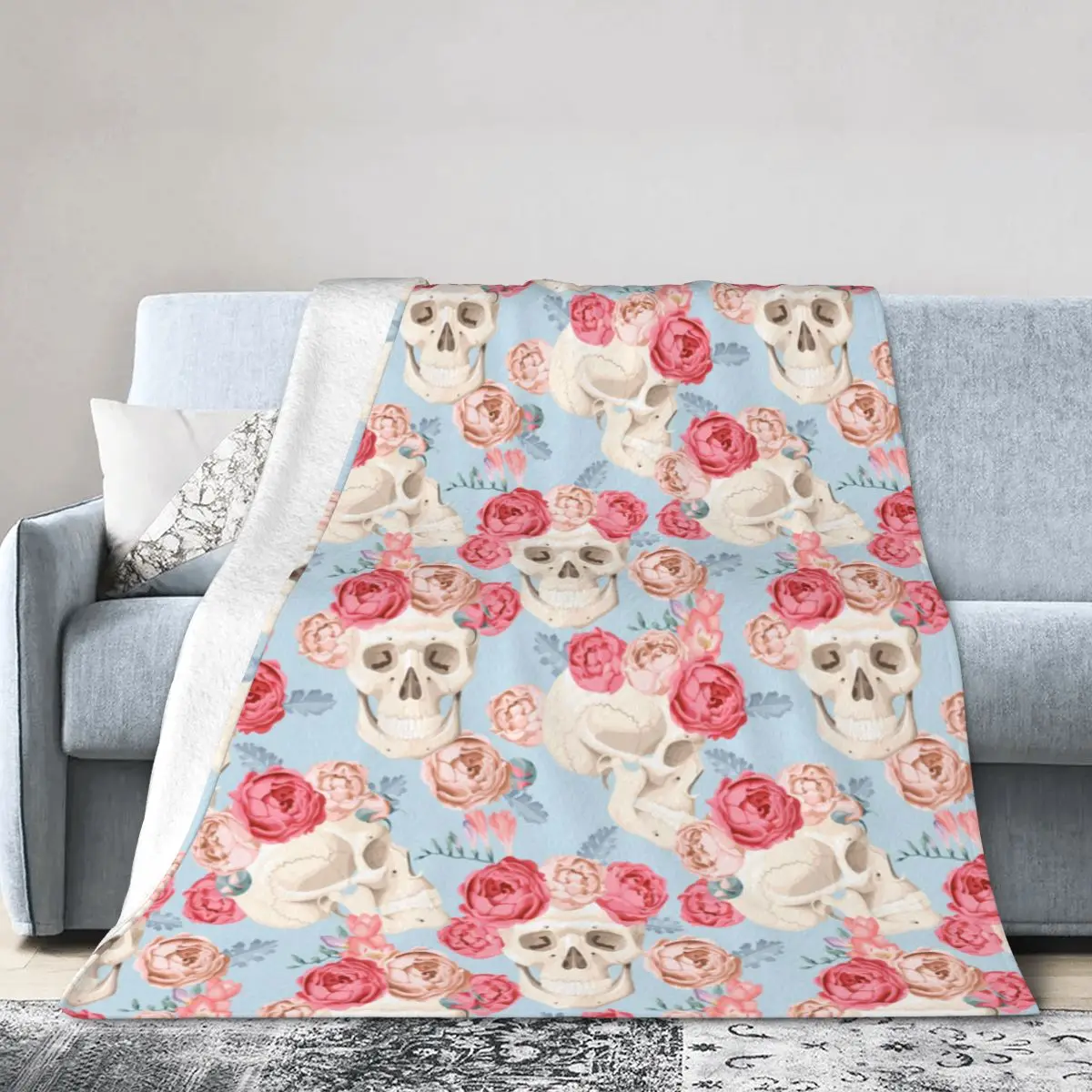 Skulls And Roses Premium Flannel Blanket Cute Soft Warm Throw Blankets For Chair Sofa Bed Travel Bedspread Sofas Cover Tapestry