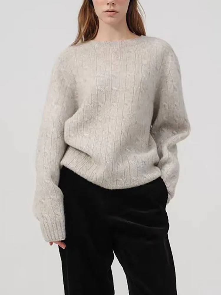 

Woman clothingy2k fall and winter round neck twisted knitted sweater wool Women's sweater2024 loose warm Women's long sleeve top