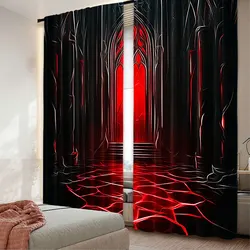 2Pcs Moroccan Castle Curtains Red And Black Color Dark Style Curtain Apply To Living Room Bedroom Store Hotel