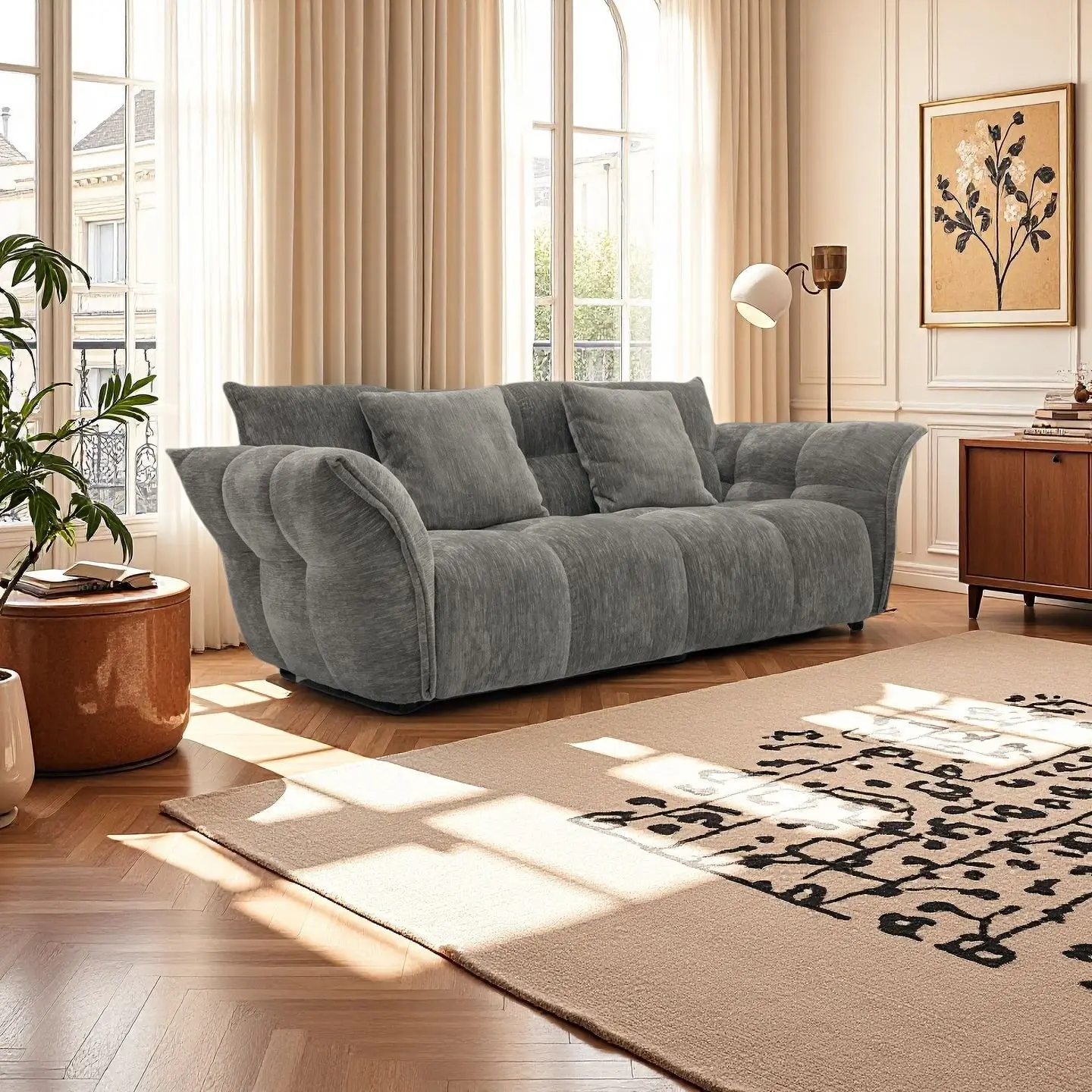 Petal sofa light French retro straight row small apartment living room