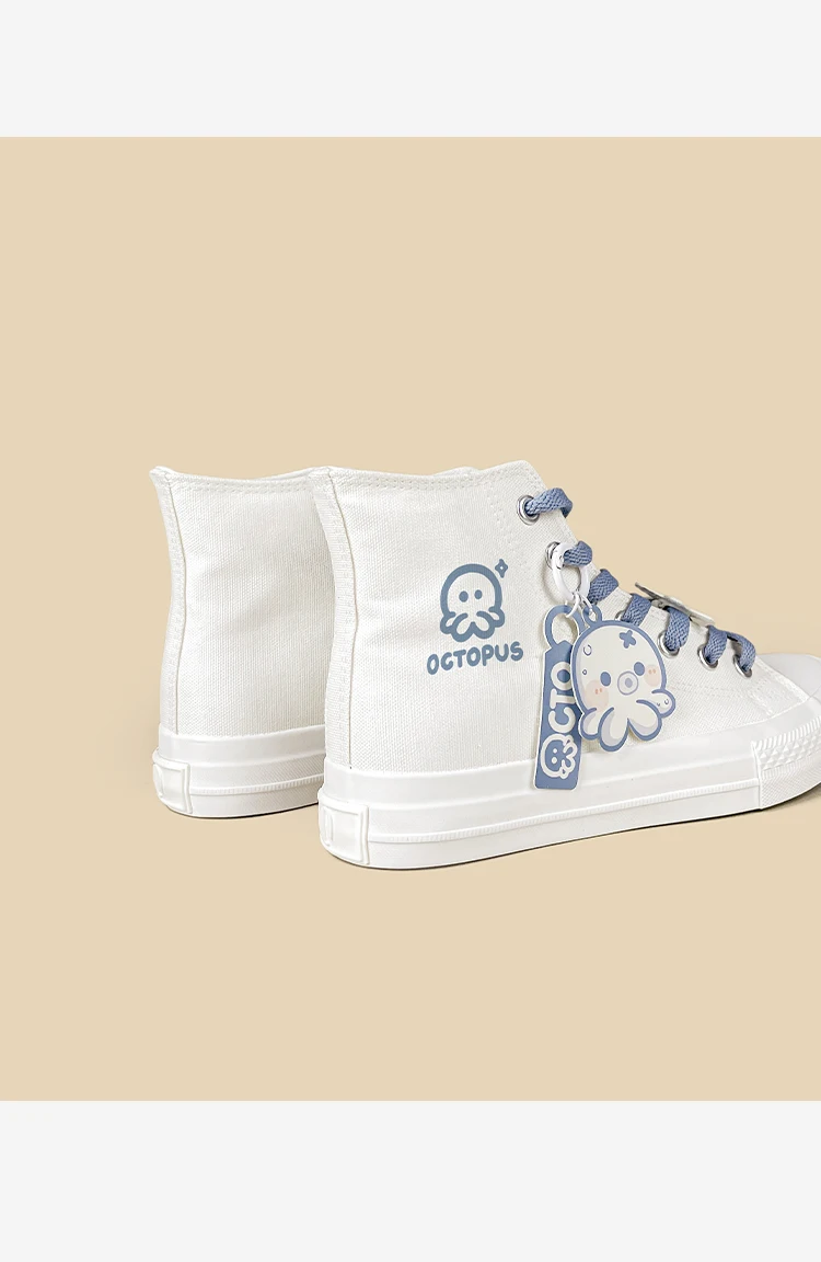 Amy und Michae Kawaii Damen-High-Top-Sneaker aus Segeltuch, niedlicher Oktopus-Cartoon, flache Sohle, Schnürung, tägliche Street-Freizeitschuhe für Mädchen – Detail 11