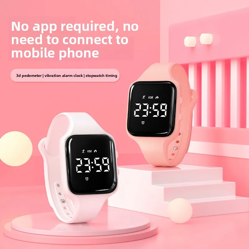 Women SquareDigital SmartWatch KoreanStyle LED30Days StandbySilent VibrationAlarm SportsFitness WatchSwimming Waterproof Diving