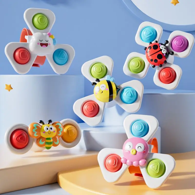 Suction Cup Spinning Cartoon Animal、Insects Spinner Toys Baby High Chair Window Gyro Stress Reliever Kids Bath Toys Gift