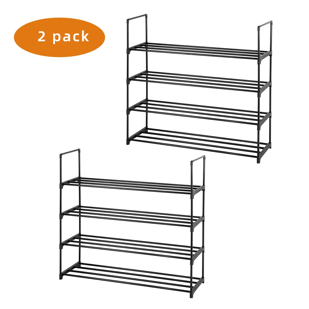 2 Set 4 Tiers Shoe Rack Shoe Tower Shelf Storage Organizer For Bedroom Entryway Hallway and Closet Gray Color