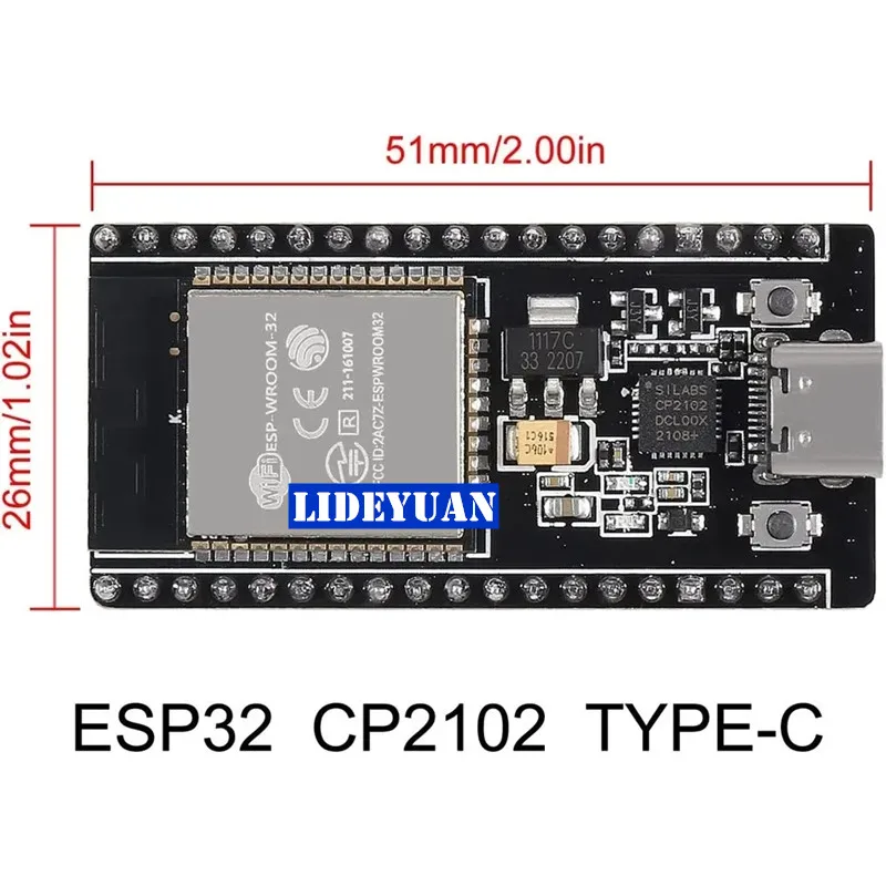 Placa de desenvolvimento tipo C, ESP32, ESP-WROOM-32, CP2102, 2,4 GHz, 2,4 GHz, 1pc, 38 pinos