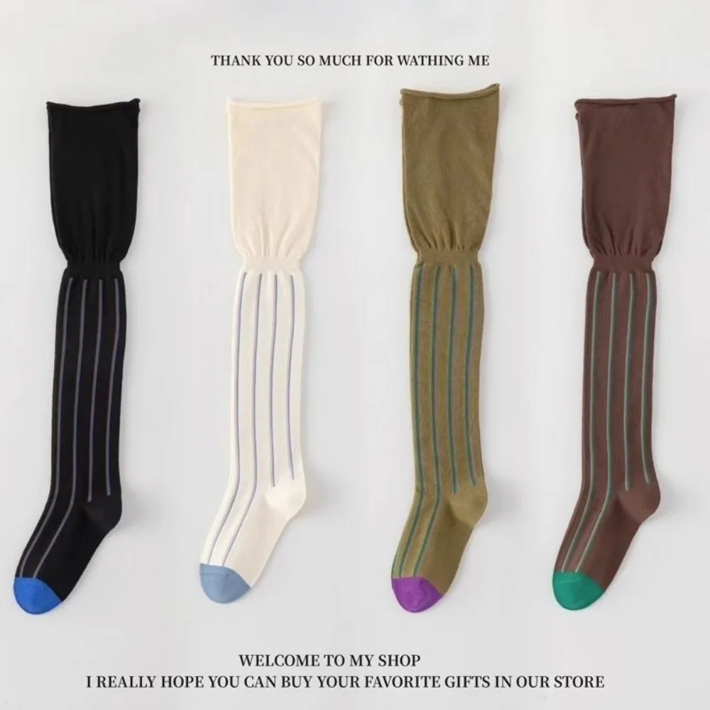 

Casual Vertical Stripes Over Knee Stockings Tall Ins Thigh High Socks Warm Pure Cotton High Socks Women