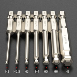 H2-H8 Ball Head Hexagon Socket Screwdriver Bit 65/100/150mm 1/4 Inch Shank Magnetic Batch Head Driver Bit Allen Wrench Drill Bit