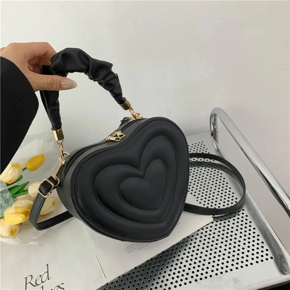 1Pcs Fashion Love Heart Shape Shoulder Bag Small Handbags Designer Crossbody Bags For Women Solid Pu Leather Top Handle Bag