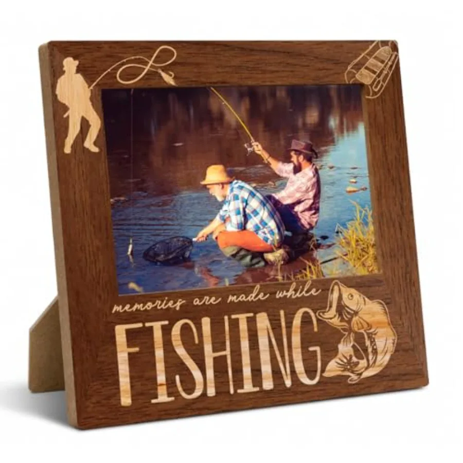 Fishing Picture Frame, Dad Gift, 4x6 Wooden Photo Holder, Fisherman Tabletop Decor, Fathers Day Gift, Lake House Desk Accent, F