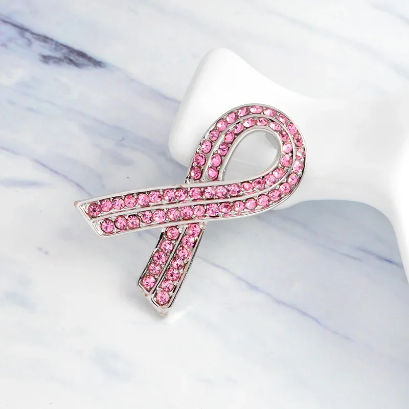 SIDA publicité logo ruban rose diamant brillant émail broche blanc foncé broches sac vêtements revers Badge météo bijoux