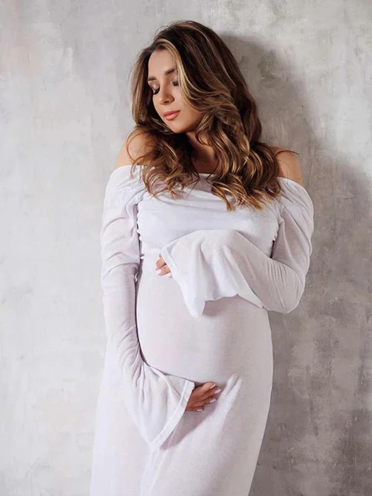

Платье для фотосессии для беременных, белое облегающее платье макси с длинными рукавами для беременных, простой реквизит для фотосессии для детского душа, студийная фотосессия