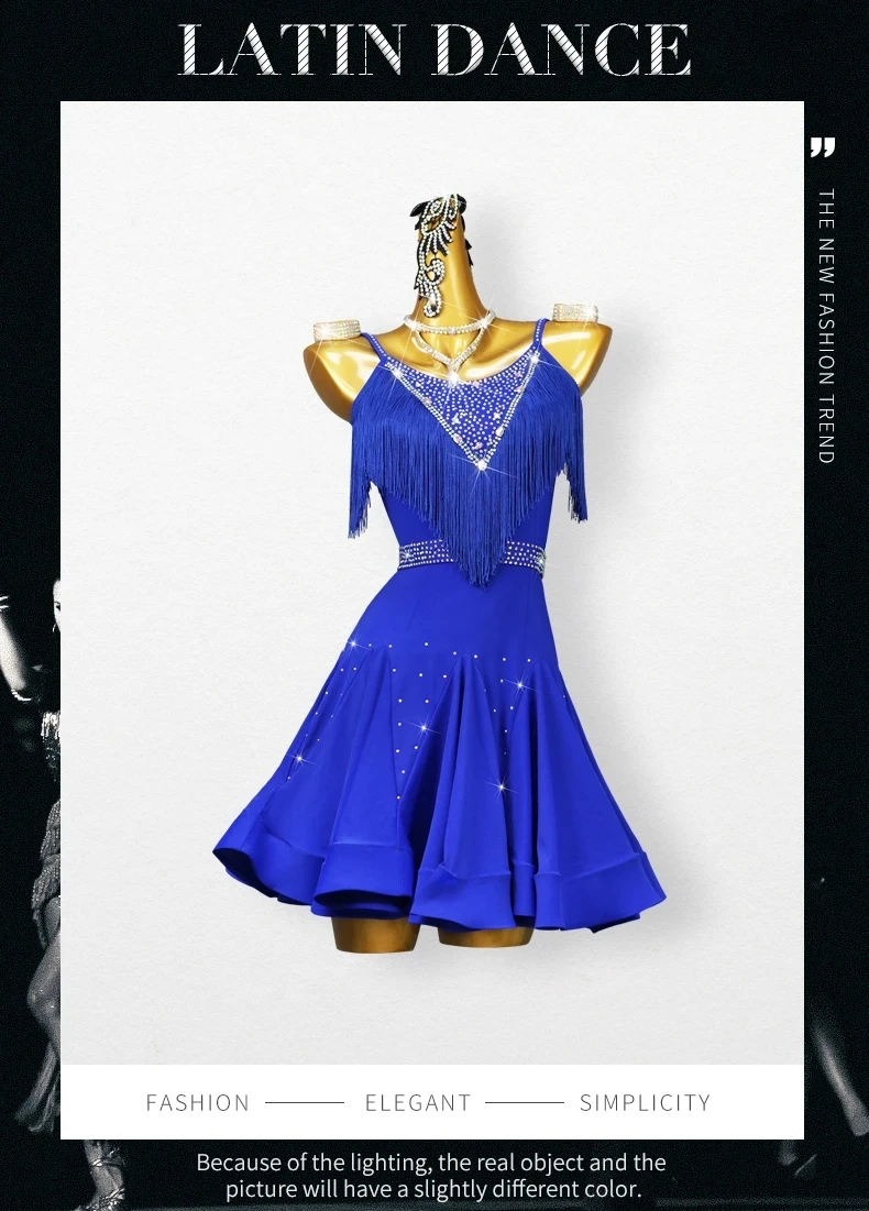 Lateinamerikanische Tanzkleider, Damen-Performance-Rock, Anzug, Mädchen-Ballsaal-Kostüme, sexy Damenkleidung mit Fransen, Bühnen- und Tanzbekleidung für den Abschlussball. – Detail 2