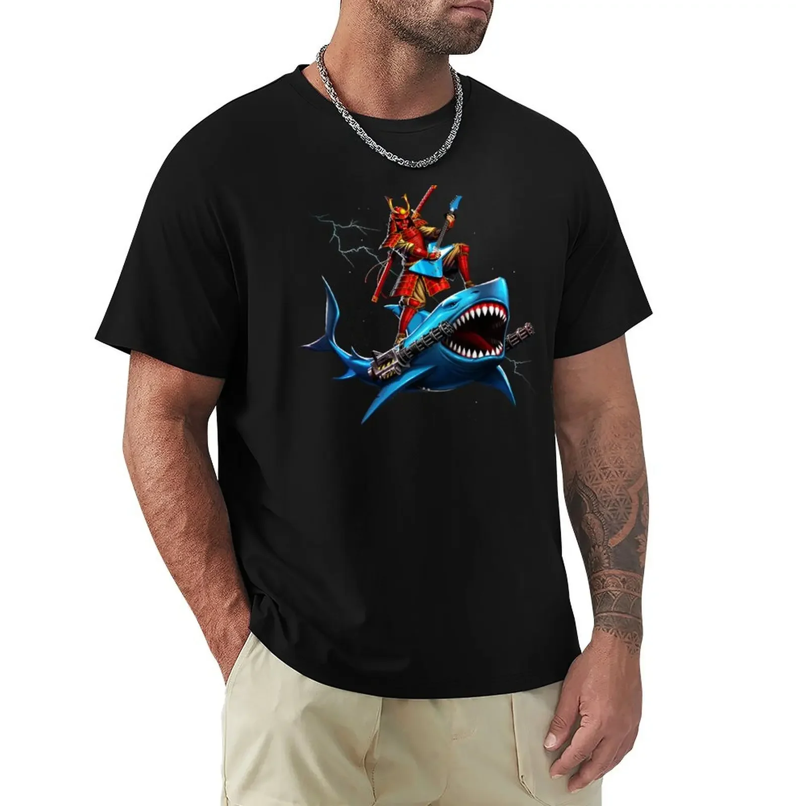 

samurai surfing on a shark in space T-Shirt aesthetic clothes cheap stuff rapper graphic tees T-shirt men