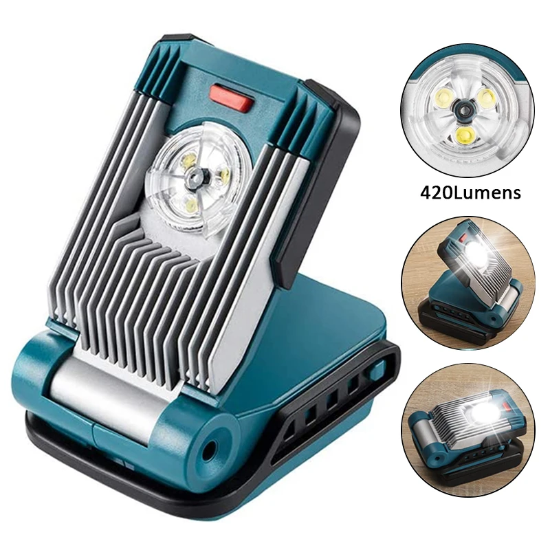 18V LED Work Light for Makita for Bosch for Dewalt for Milwaukee Lithium Battery Portable 9W 420Lumen Floodlight Emergency Light