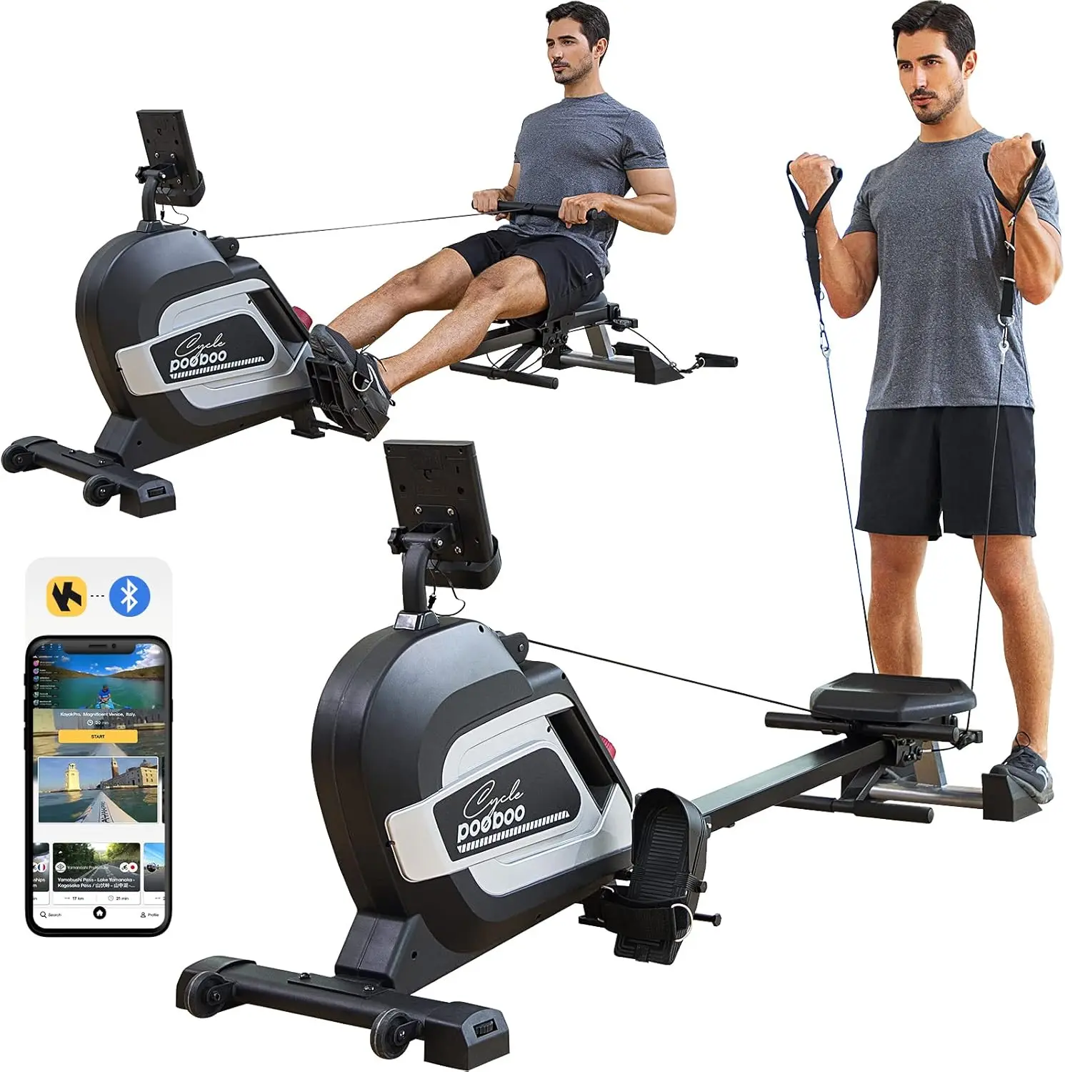 

Magnetic Rowing Machine 360 LB Weight Capacity, folding rower with Combination Strength exercise, Tablet Holder and