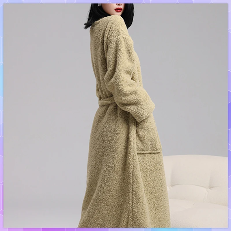 Winter Coral Fleece Warm Women's Bathrobe Sleepwear Long Sleeve Shower Robe Kimono Gown Nightdress Casual Flannel Homewear