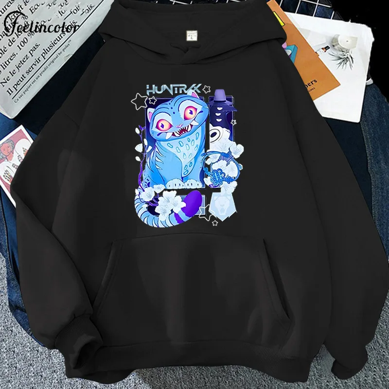 Oversized Lavender Black Huntrix Hoodie Virtual Girl Group Blue Tiger Print Pullover Unisex Kpop Demon Hunter Streetwear Harajuk