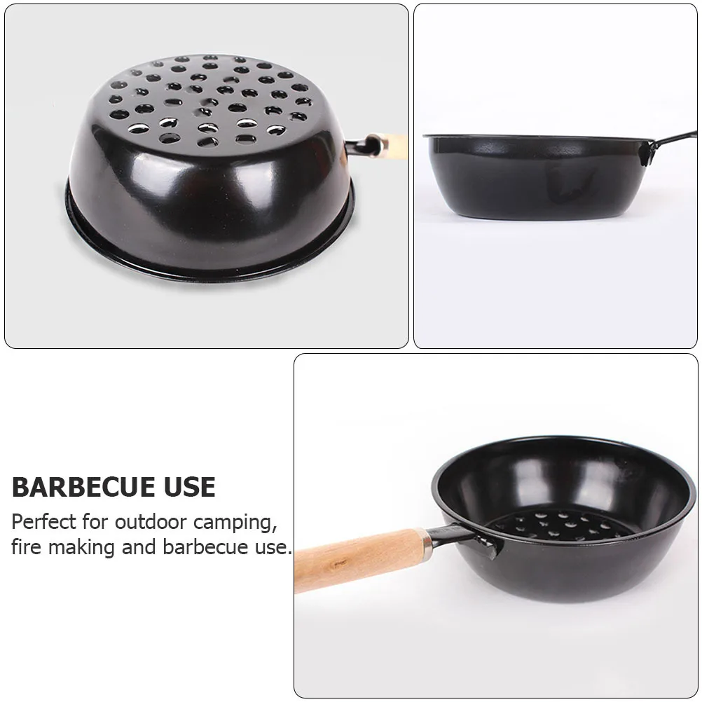 Portable Charcoal Burner Durable Iron Material Wooden Handle For Camping Barbecue Fire Making Outdoor Cooking Charcoal Lighting