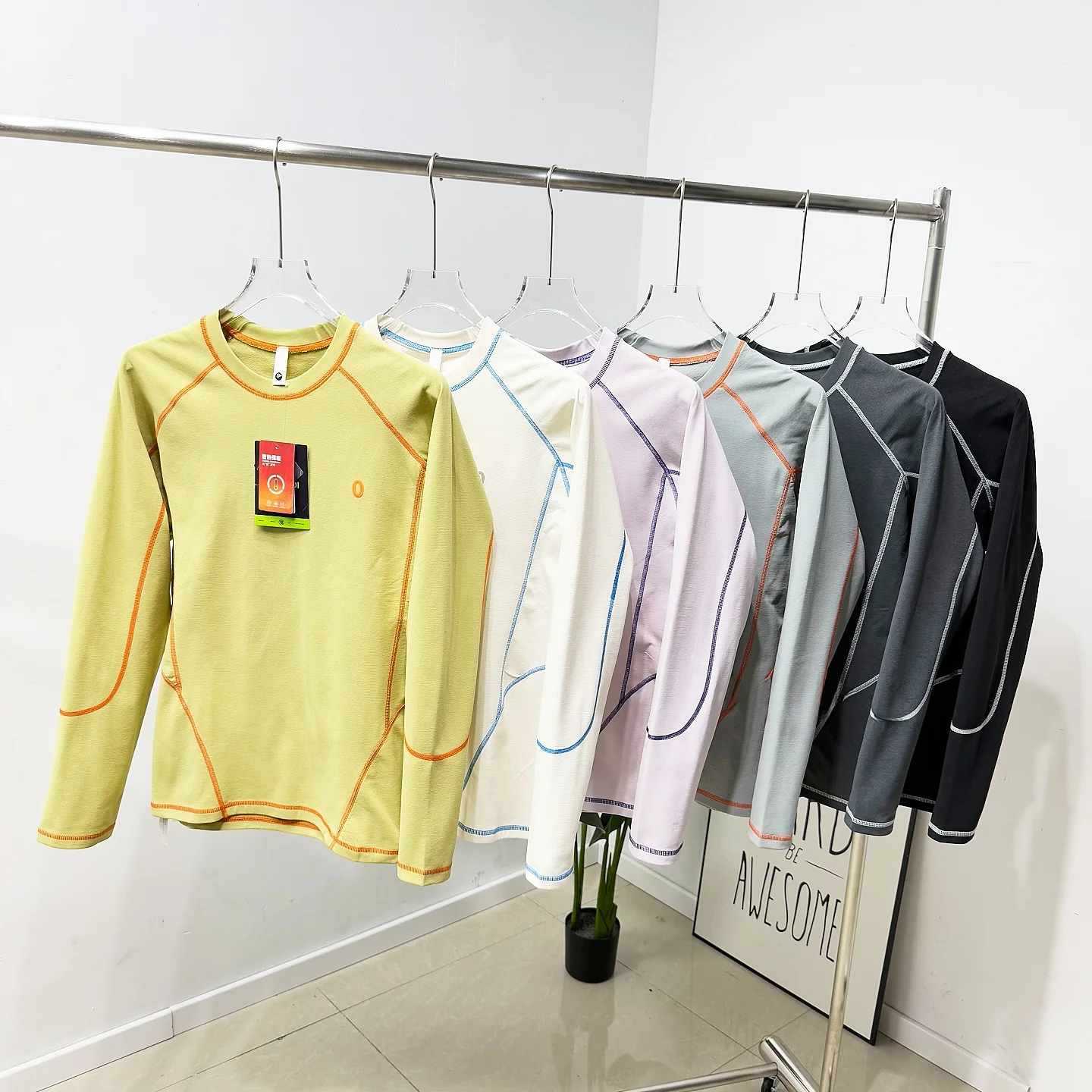 

Мужская осенняя футболка с длинным рукавом и круглым вырезом для активного отдыха, повседневная, с цветными блоками, из дышащего полиэстера, комфортная