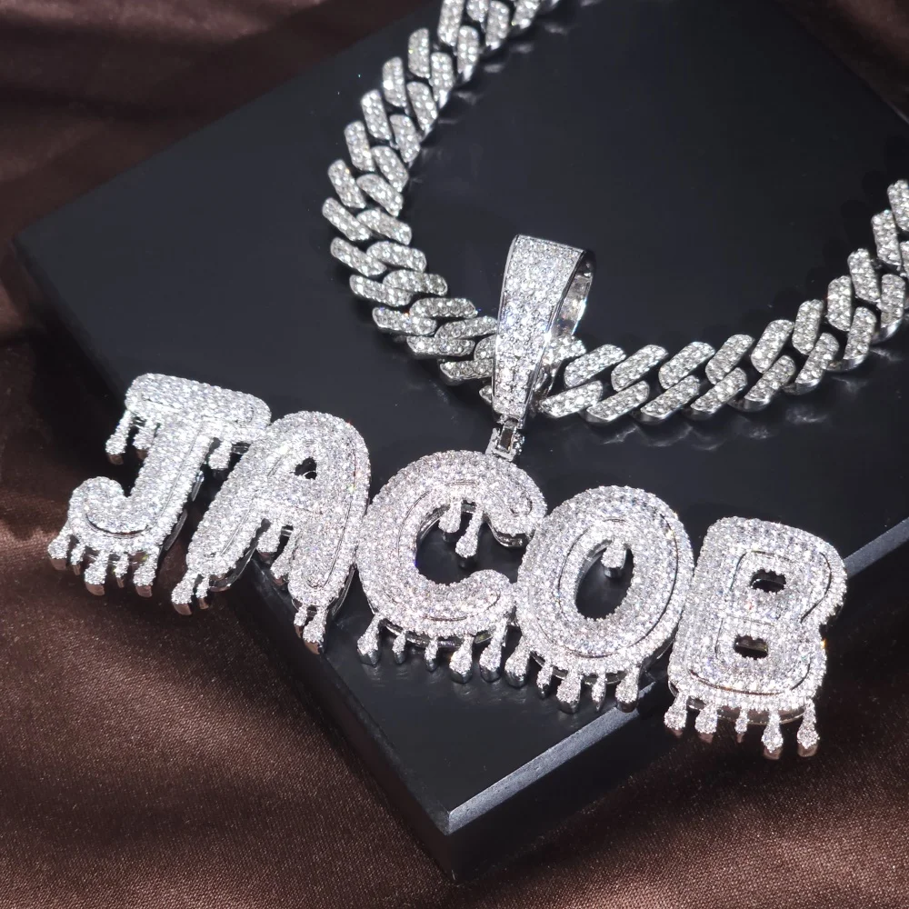 

ICE CHARMI Custom Drop Water Letter Iced Out Bling CZ Stones Personalized Pendant Niche Necklace Luxury Jewelry Hiphop Style
