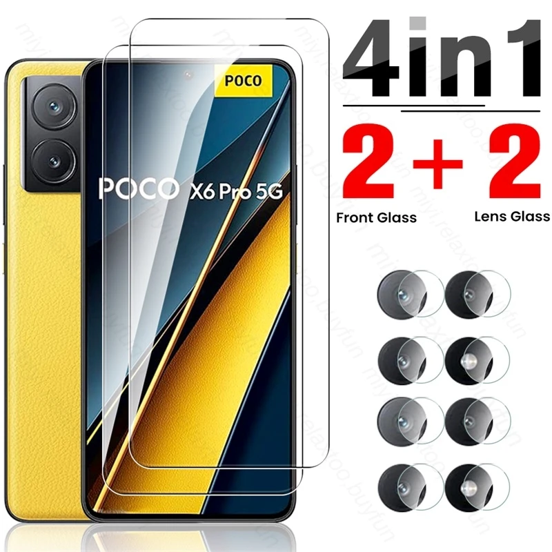 4 In 1 Tempered Glass Case For Xiaomi Poco X6 Pro 5G Lens Protection Glass On PocoX6 PocoX6pro PocoX6 PocoF6 Poko F X 6 Pro 6Pro