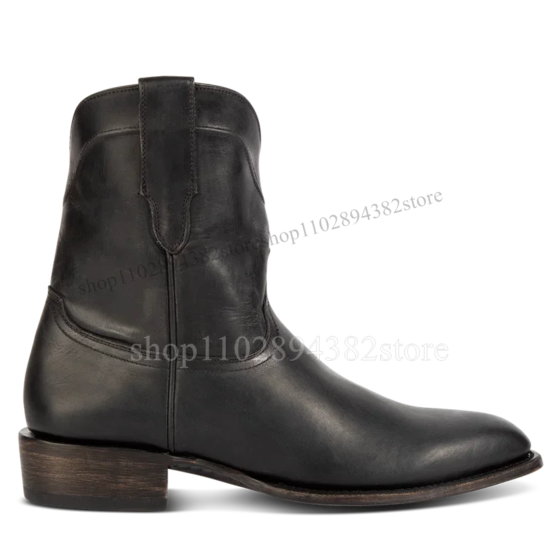 

Black Sewing Design Mid Calf Square Toe Boots Fashion Side Zipper Men Shoes Luxury Handmade Party Banquet Office Men Dress Shoes