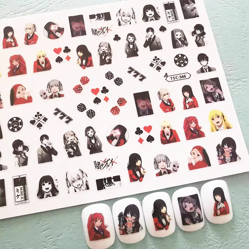 Japanese Anime KAkegurui Design 3D DIY Decorations Tips Self Adhesive Nail Art Sticker TSC 129 140