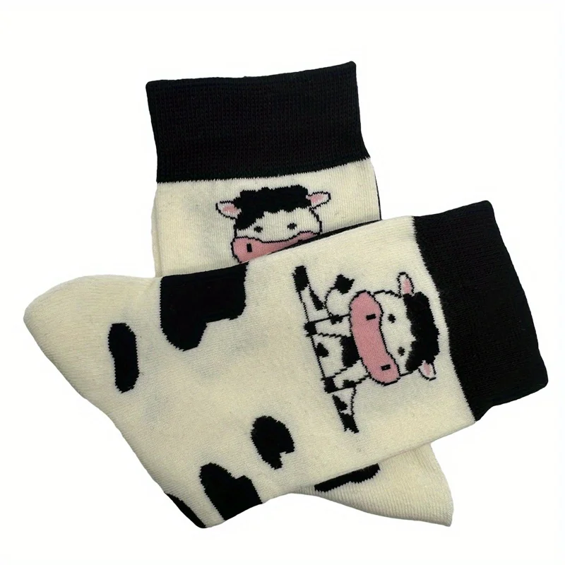 1Pairs Womens Socks Lovely Cow Pattern Funny New Short Socks Fashion Comfortable Harajuku’s Creative Printing Sock