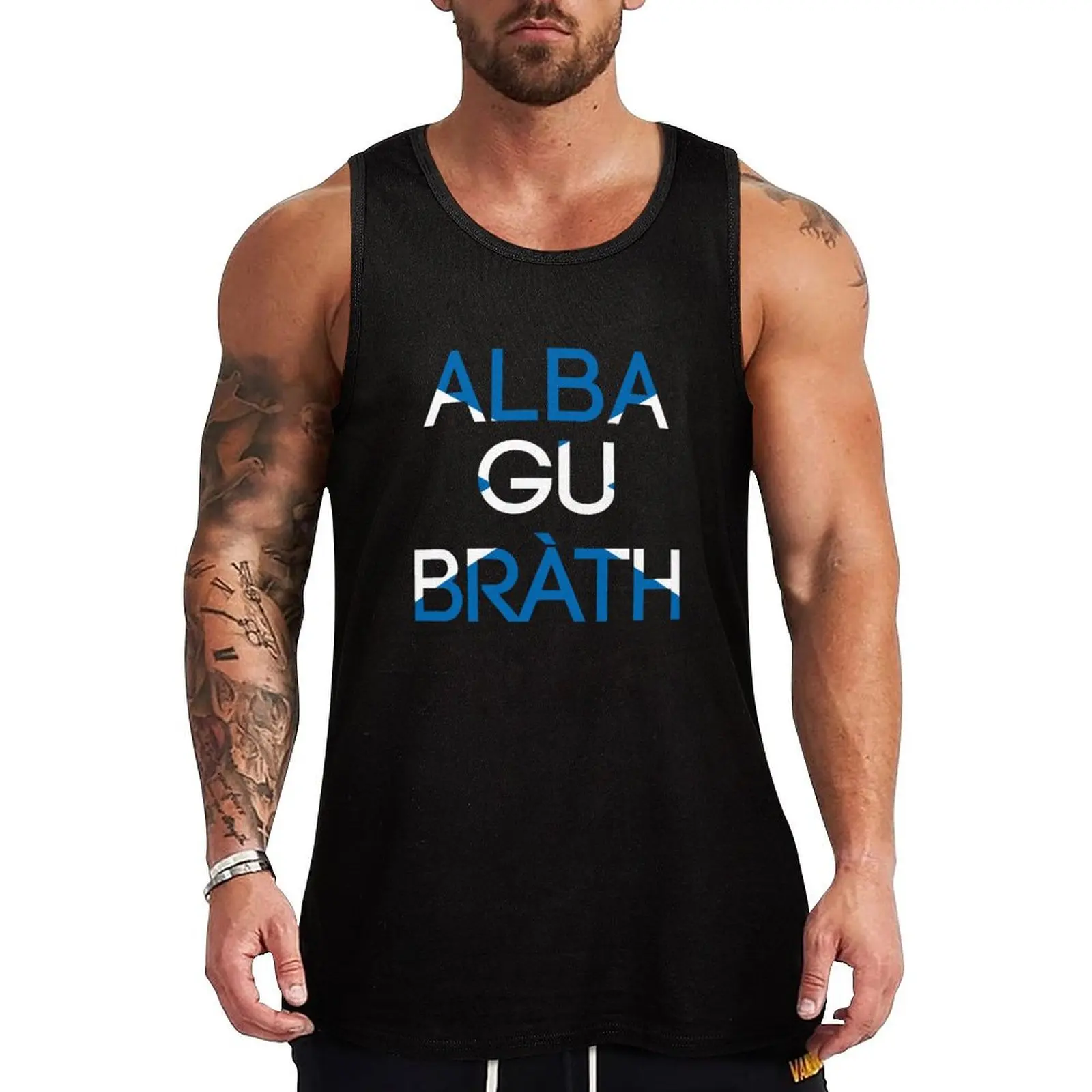 

ALBA GU BRATH, Scottish Saltire Flag Text Slogan Tank Top Men's sleeveless t-shirt sports suits t-shirt gym man Man gym clothes