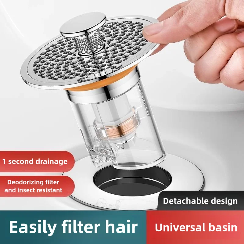 

Basin universal filter spring core drainer Stopper washbasin drainer accessories Press type deodorant stopper