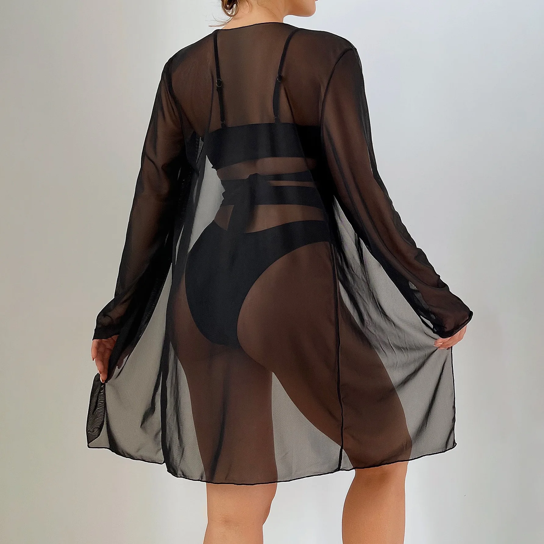 2026 Women's 3 Piece Bikini Set Push Up High Waist Swimsuit with Cover Up Sexy Hot Spring Beachwear Sexy Solid Blace Cut Out Set