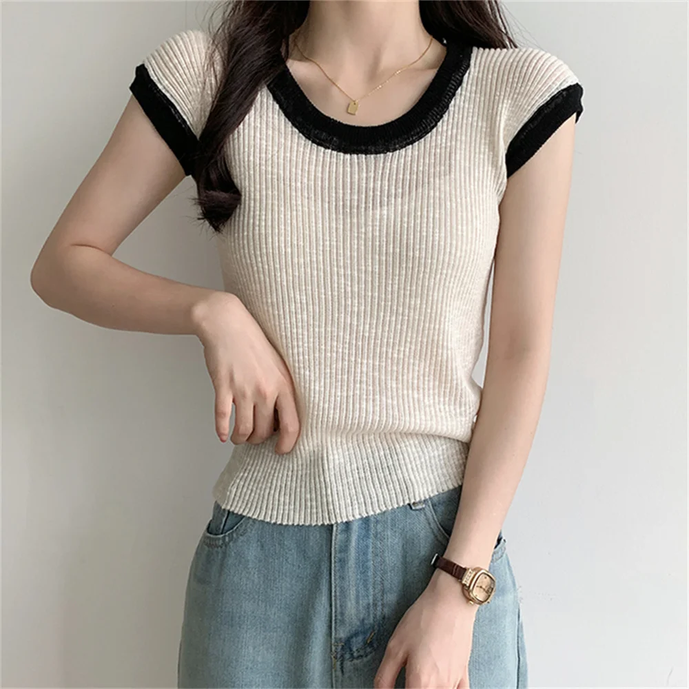

PLAMTEE Women Sweaters Slim Summer Short Sleeve Chic Loose 2023 New Casual Office Lady Thin Gentle Fashion Knitted Pullovers